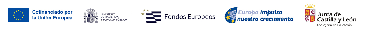 Logotipos Cofinanciado por la Unión Europea, Ministerio de Hacienda y Función Pública. Fondos Europeos. Europa impulsa nuestro crecimiento. Junta de Castilla y León. Consejería de Educación